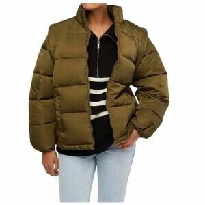 We Wore What Zip Off Sleeve Puffer Jacket Military Olive Size Medium NWT Stylish